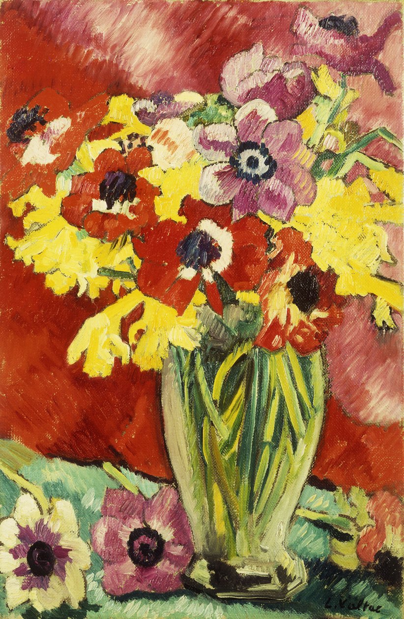 Kryształowa waza z anemonami i żonkilami; Wazon Cristal, Anemones et Jonquilles autorstwa Louis Valtat