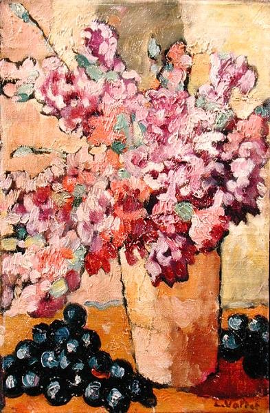 Martwa natura z kwiatami i czarnymi winogronami autorstwa Louis Valtat