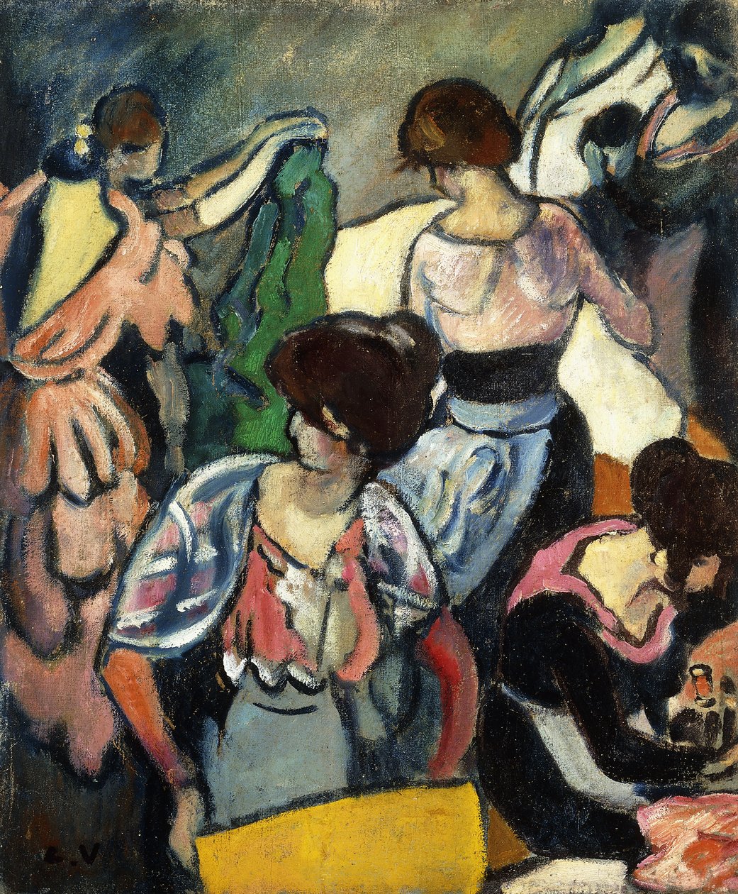 szwalnia; Le Salon de Couture, ok. 1920 r. (olej na płótnie) autorstwa Louis Valtat