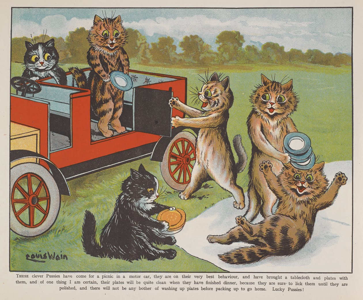 Cats preparing for a picnic. autorstwa Louis Wain