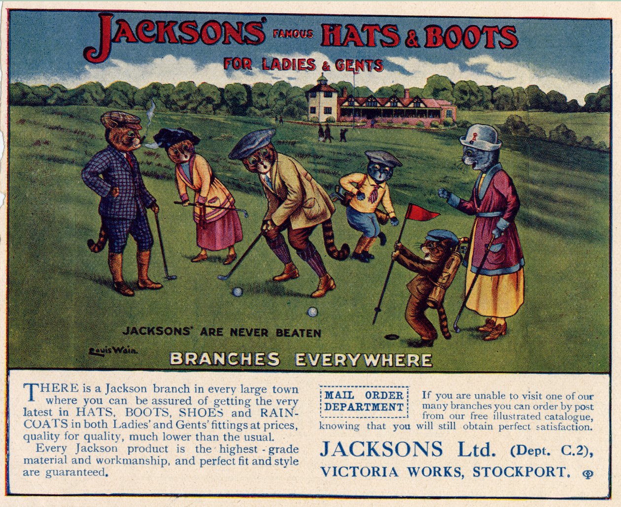 Kapelusze i buty Jacksons, lata 1910-1920 autorstwa Louis Wain