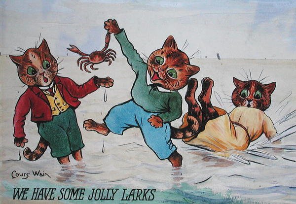 We Have Some Jolly Larks (akwarela i bodycolor na papierze) autorstwa Louis Wain