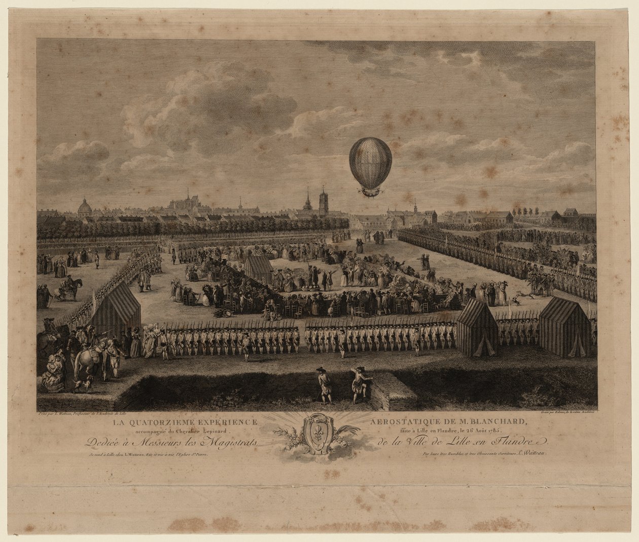 Balon Jean-Pierre Blancharda wznoszący się z Lille 26 sierpnia 1785 1785 r. autorstwa Louis Watteau