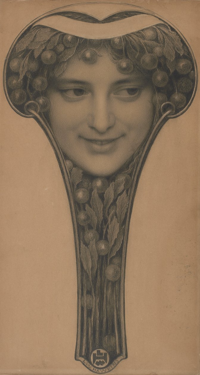 Masque, c.1900 (juoda kreida ir pieštukas ant šviesiai rudo popieriaus)poli autorstwa Louis Welden Hawkins