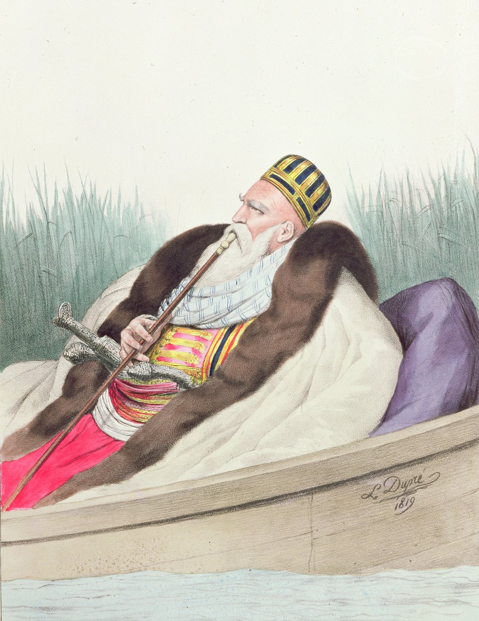 Ali de Tebelen (1741-1822), Pasza Janiny, narysowany z natury na jeziorze Butrinto autorstwa Louis after Dupre