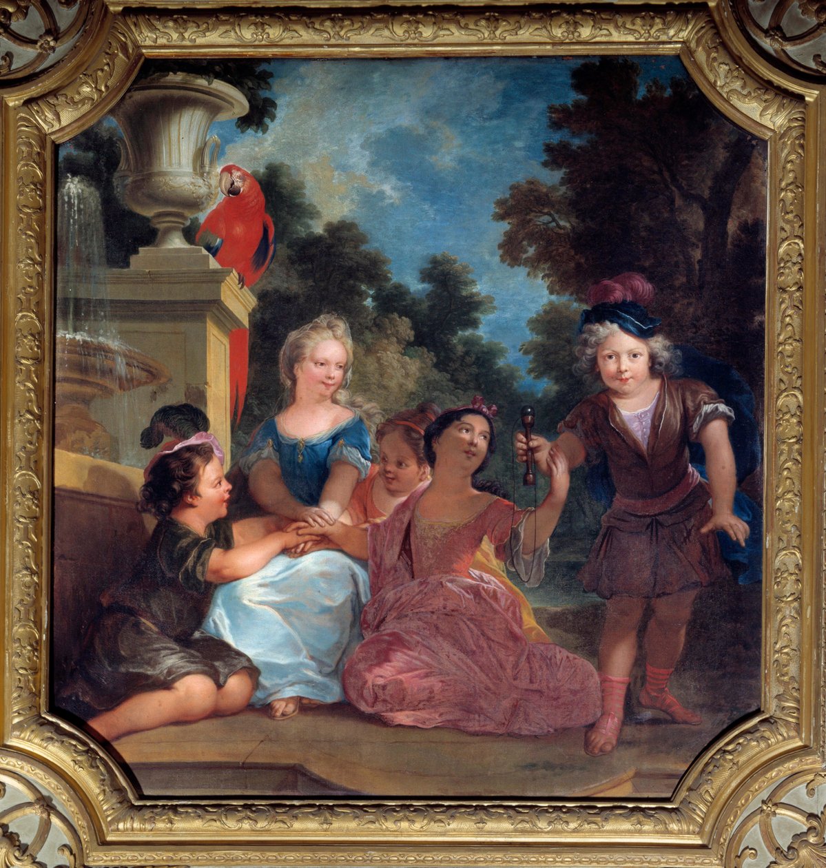 Grupa dzieci bawiących się w bilbokiet Obraz Louis Boulongne le Jeune (1654-1733) XVIII-wieczny Paryż, Ambasada Włoch autorstwa Louis de Boullongne