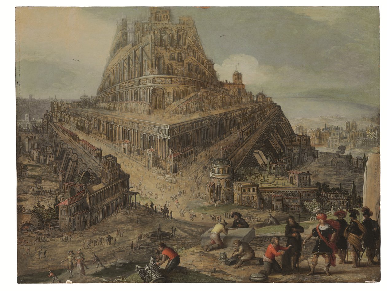 Król Nimrod rozkazujący budowę wieży Babel (olej na panelu) autorstwa Louis de (circle of) Caullery