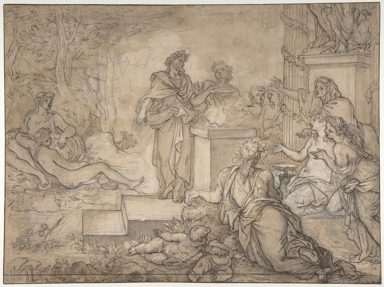 Ofiara złożona przed posągiem Jowisza, XVII wiek. autorstwa Louis de Boullogne