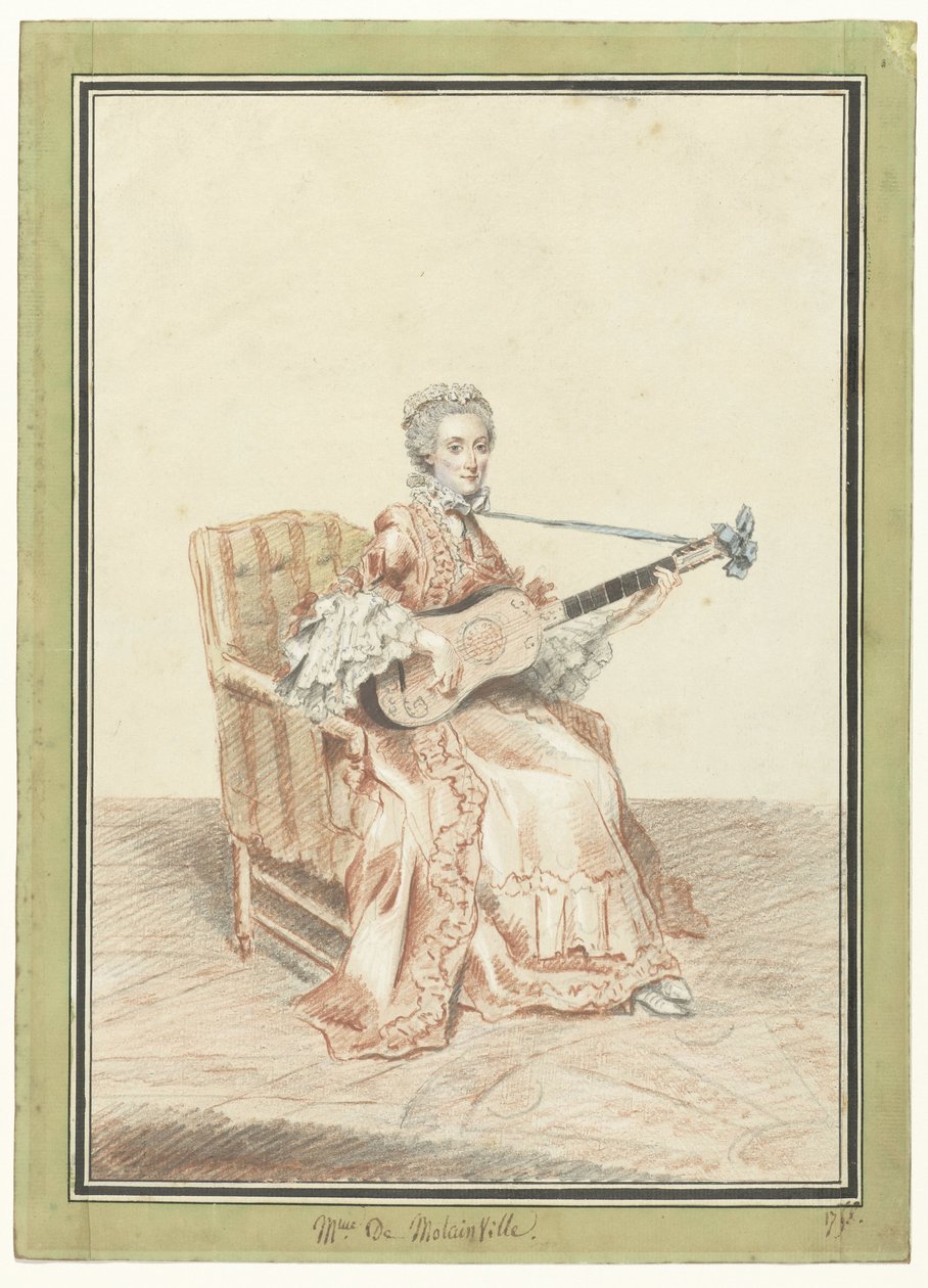 Portret Madame de Montainville grającej na gitarze autorstwa Louis de Carmontelle