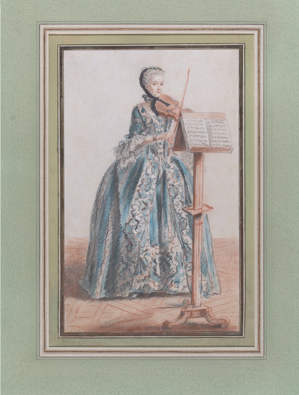 Kobieta grająca na skrzypcach, widziana z przodu, ca. 1758-59. autorstwa Louis de Carmontelle