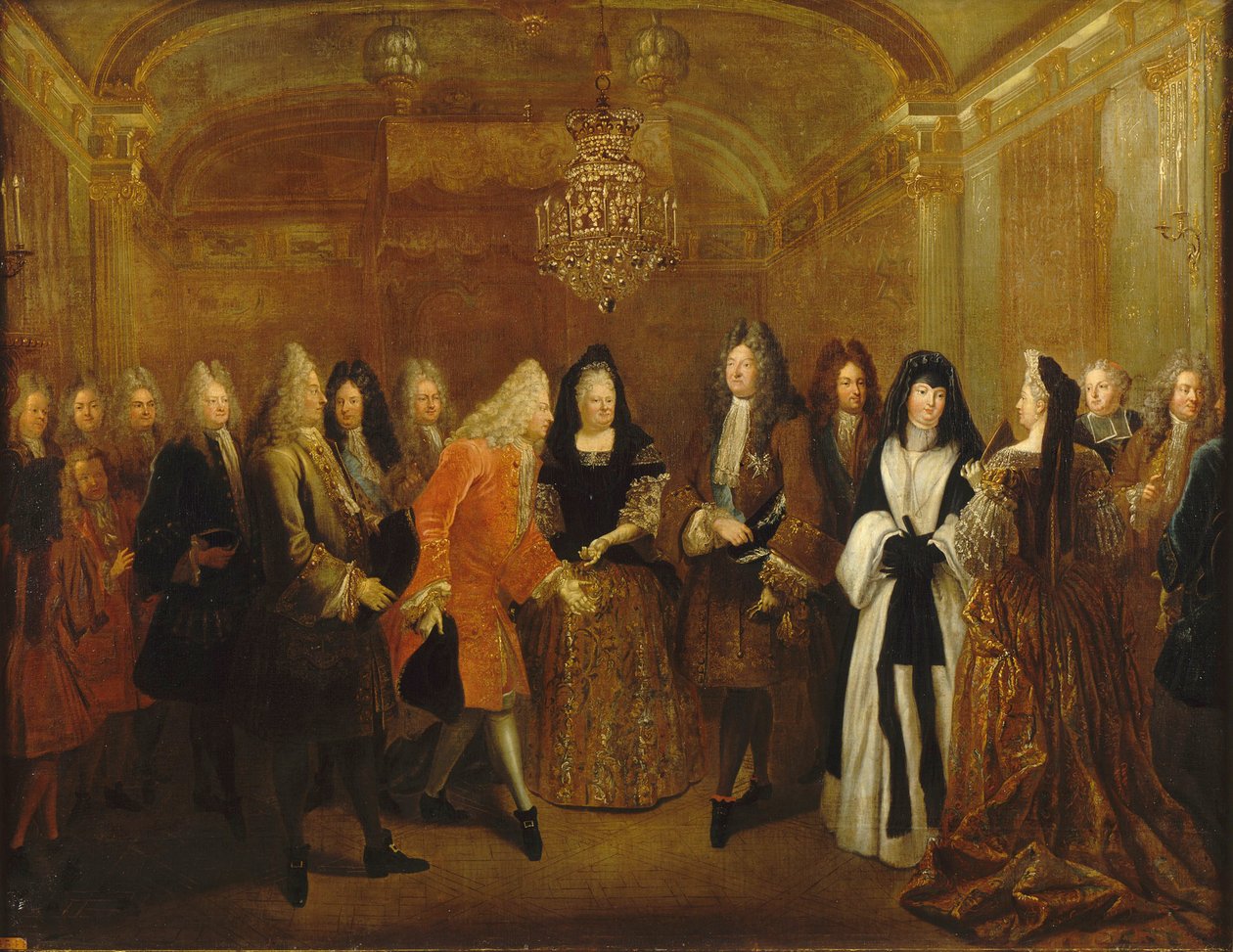 Ludwik XIV przyjmuje księcia Augusta, przyszłego króla Polski i elektora saskiego, ok. 1714. autorstwa Louis de Silvestre