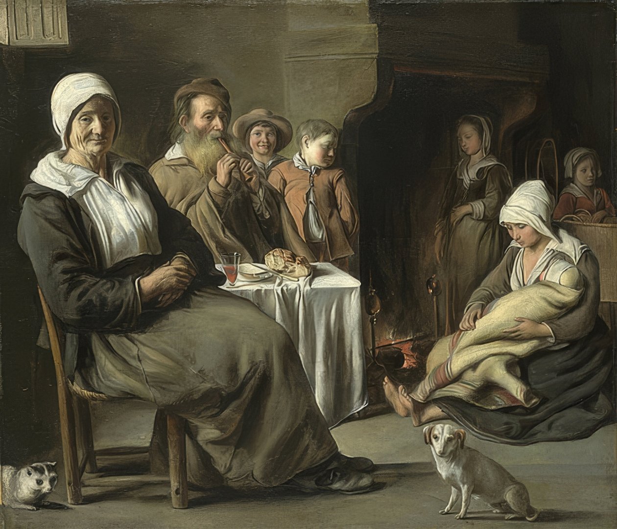 Chłopskie wnętrze ze starym flecistą. Około 1642 autorstwa Louis le Nain