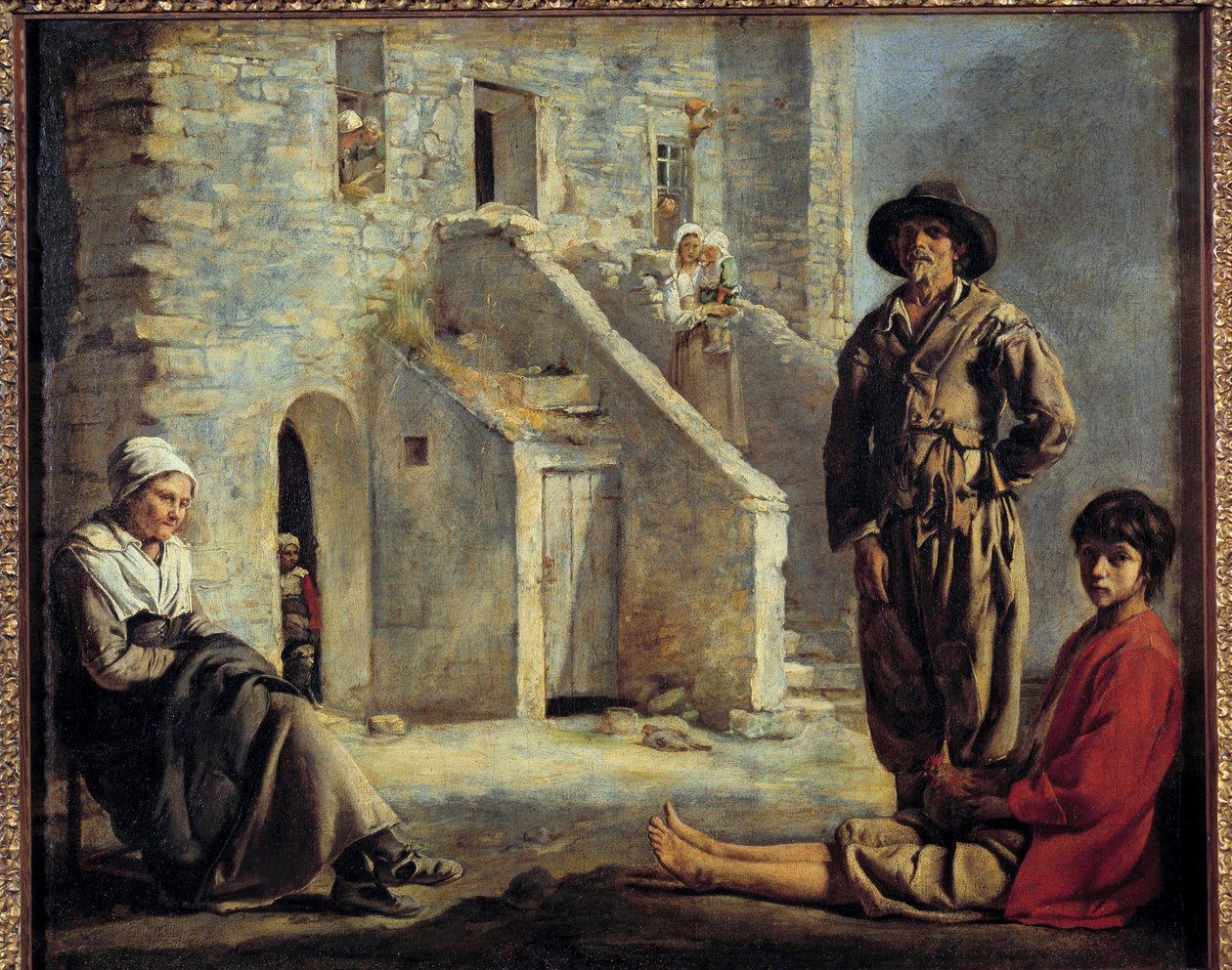 Chłopi przed domem. Obraz Louisa Le Naina (1593-1648) autorstwa Louis le Nain
