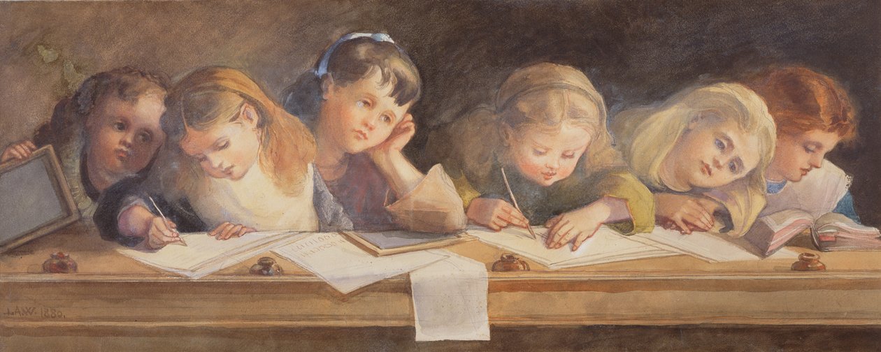 Lekcja pisania, 1880 autorstwa Louisa Anne Waterford