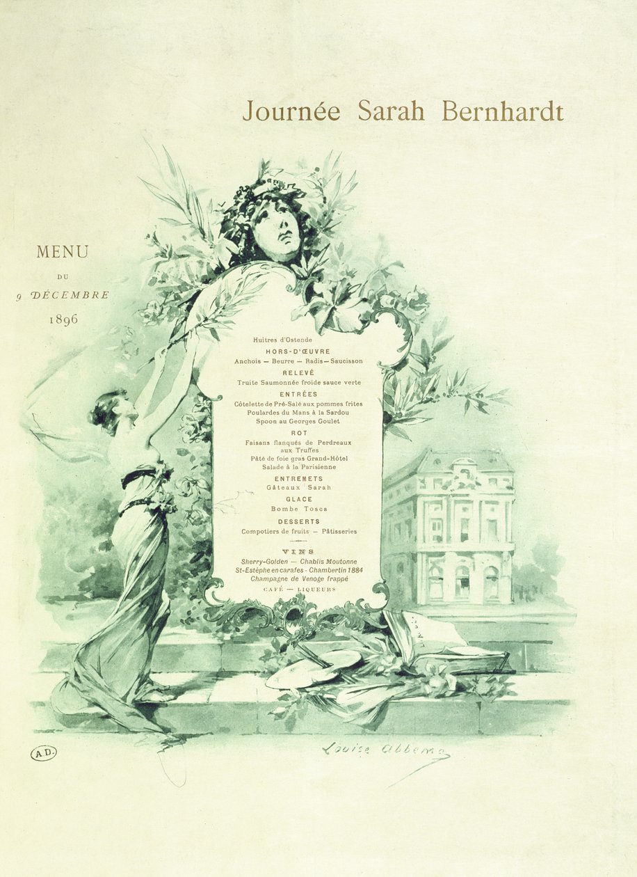 Menu na Dzień Sary Bernhardt, 9 grudnia 1896 r. autorstwa Louise Abbéma