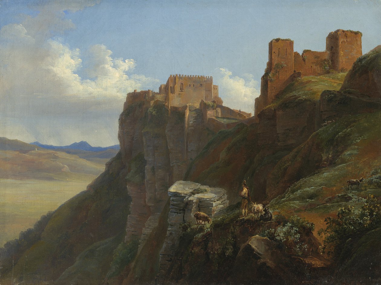 Widok na Castello di San Giuliano, niedaleko Trapani, Sycylia, ok. 1824-6 autorstwa Louise Josephine Sarazin de Belmont