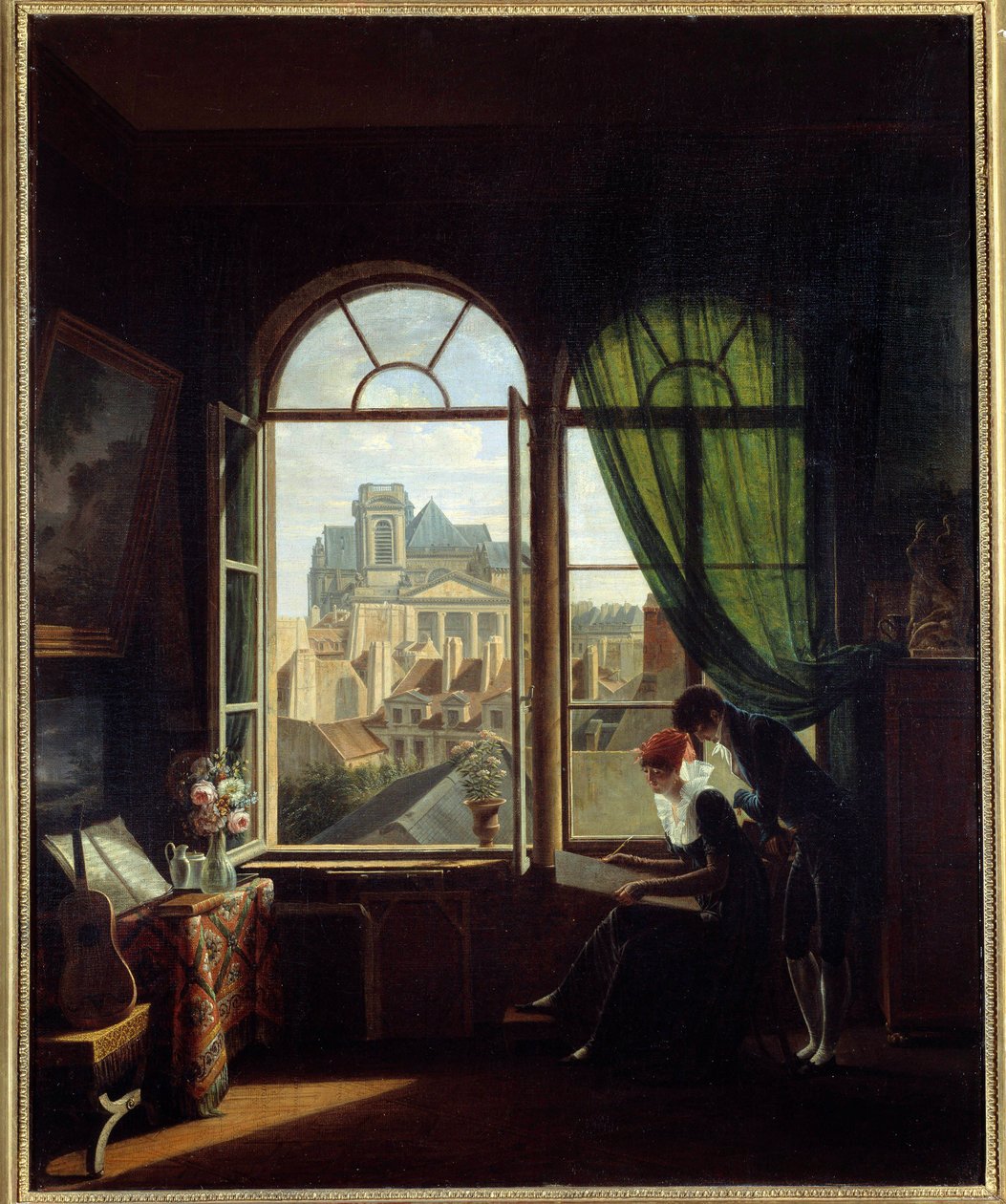 Artystyczne wnętrze z widokiem na fasadę LeGlise Saint Eustache w Paryżu” Obraz Louise Adeone Drolling (1797-1831) XIX-wieczne słońce. 0,72x0,58 m Paryż, Muzeum Carnavalet autorstwa Louise Adeone Drolling