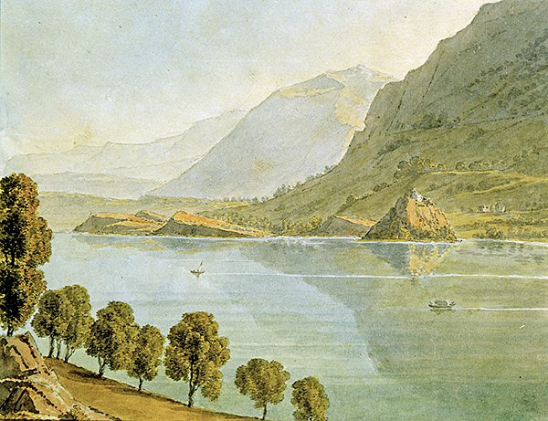 Jezioro Bourget (akwarela na papierze) autorstwa Louise Cochelet