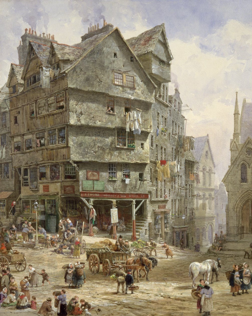 High Street z West Bow, Edynburg (akwarela) autorstwa Louise Ingram Rayner