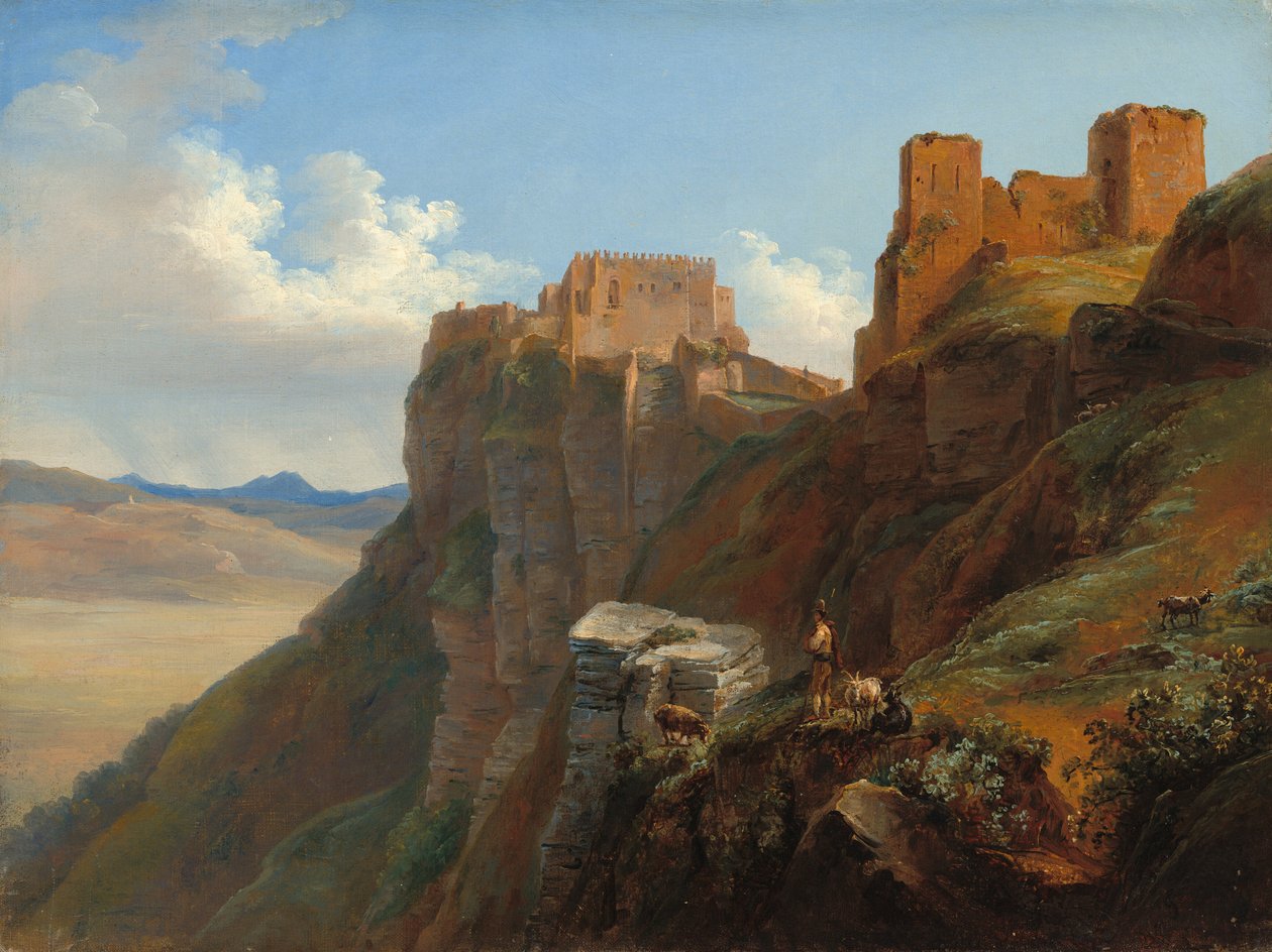 Widok na Castello di San Giuliano, niedaleko Trapani na Sycylii autorstwa Louise Josephine Sarazin de Belmont