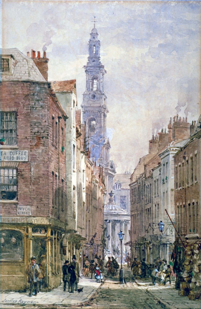 Widok na Drury Court od strony Wych Street, Westminster, Londyn, ok. 1875 r. autorstwa Louise Rayner