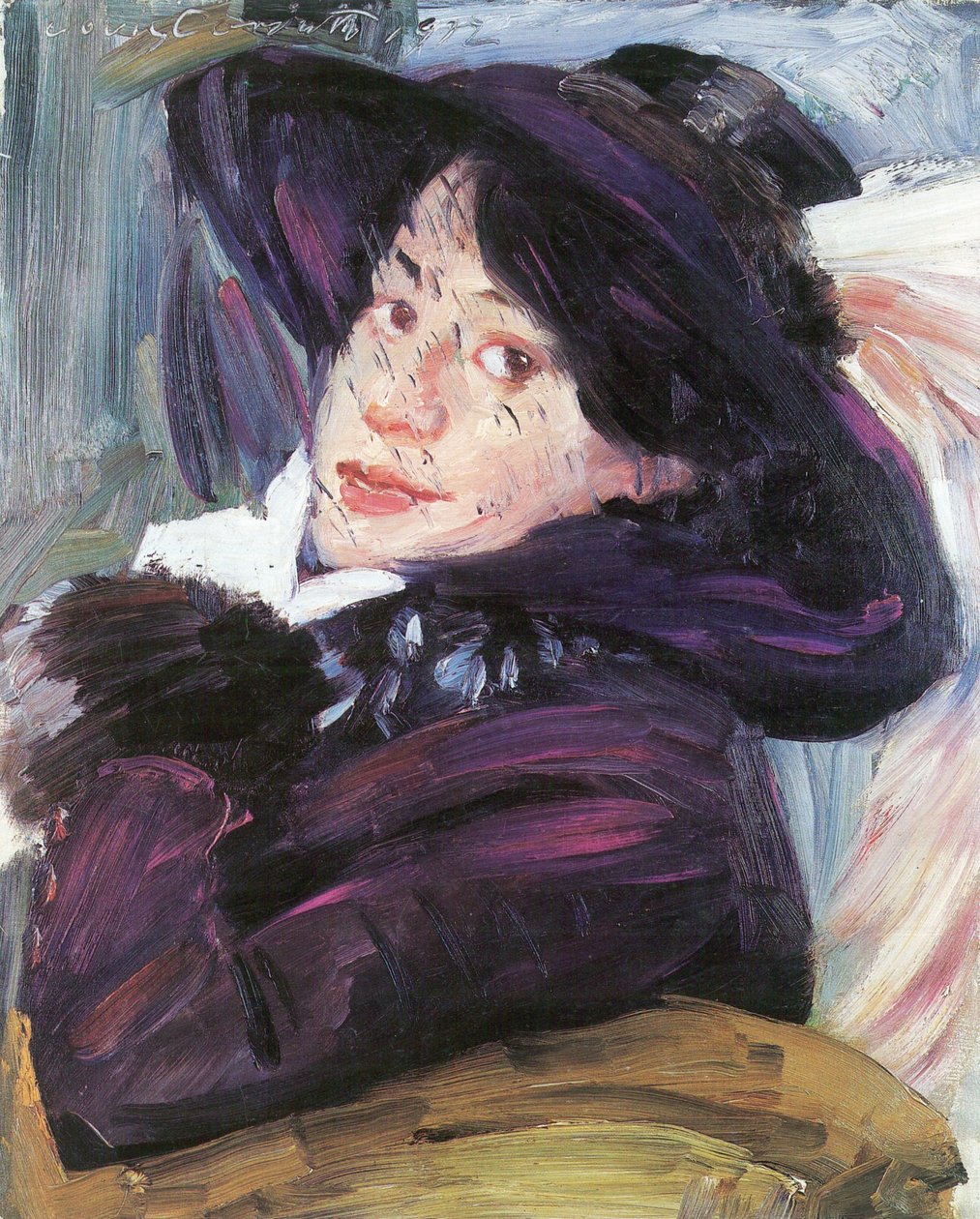 Portret kobiety w fioletowym kapeluszu autorstwa Lovis Corinth