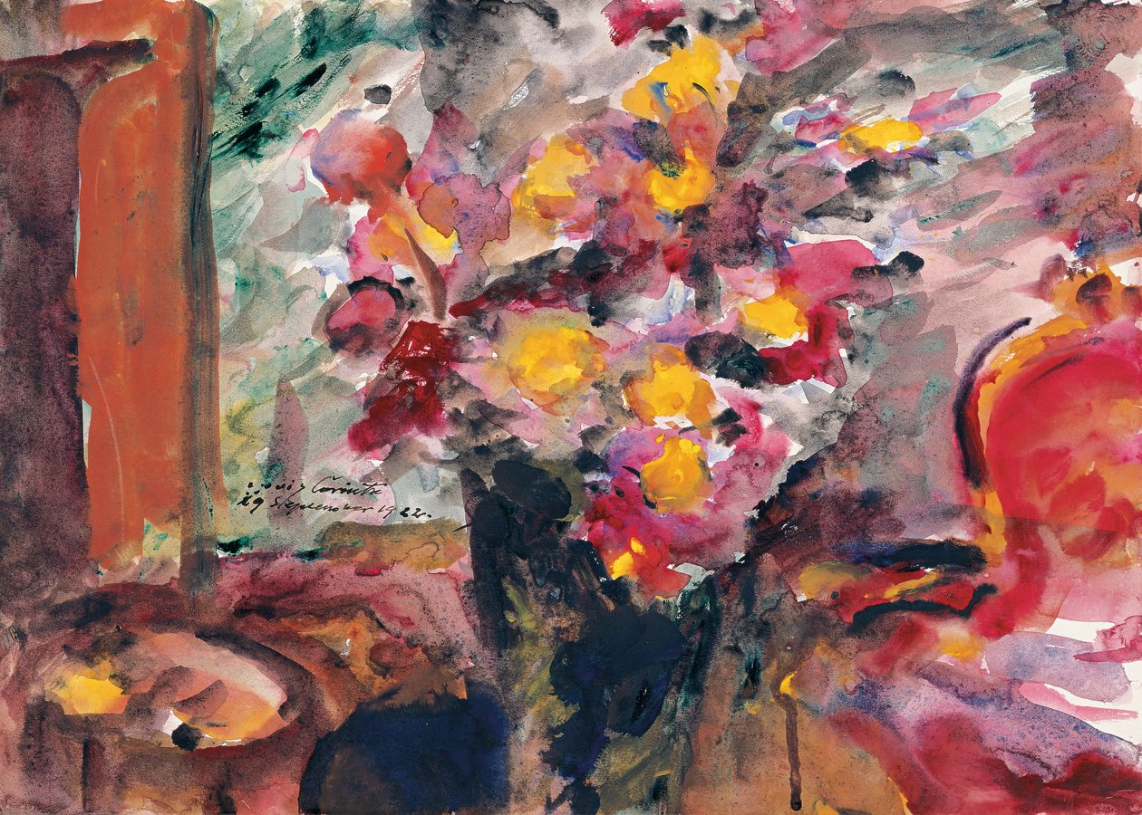 Wazon z kwiatami na stole, 1922 autorstwa Lovis Corinth