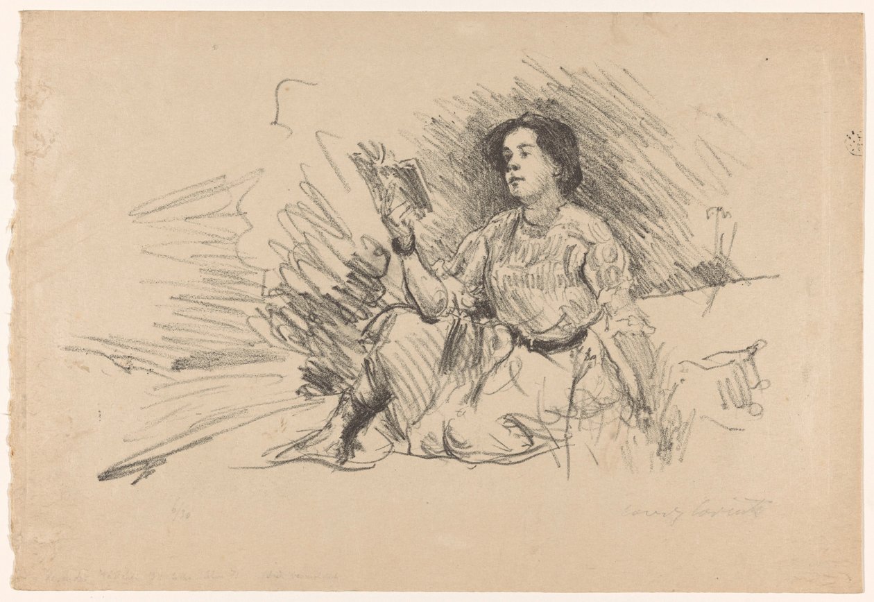 Dziewczyna czytająca, siedząca na podłodze Lesendes Madchen autorstwa Lovis Corinth (signed by artist)