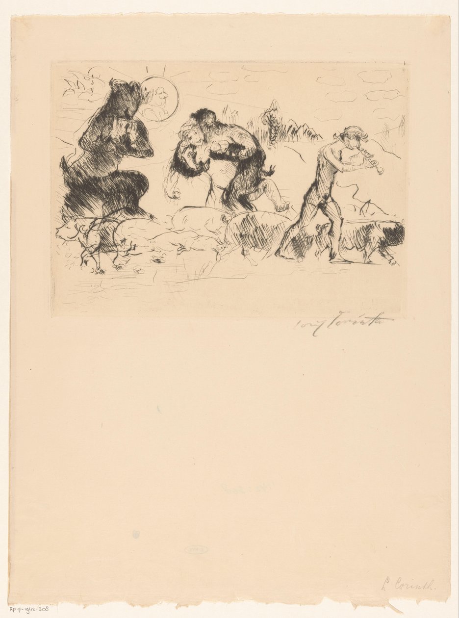 Satyry, nimfa, faun i stado świń autorstwa Lovis Corinth (signed by artist)