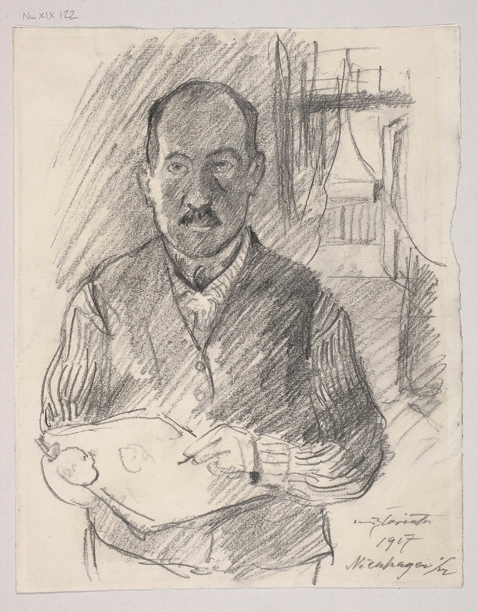 Autoportret; verso: Szkic pejzażu autorstwa Lovis Corinth