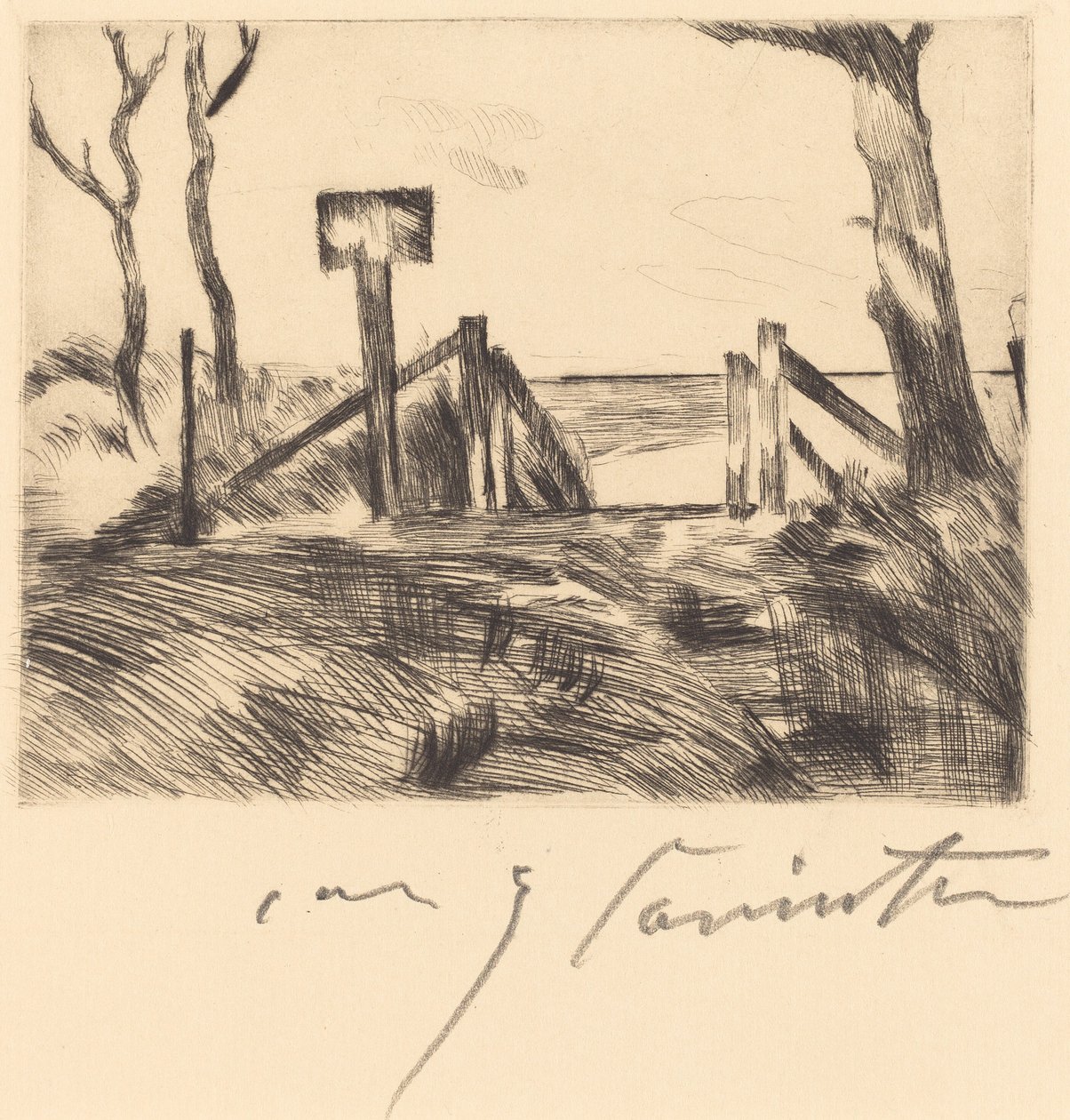 Most z tablicą Most ze znakiem, 1916. autorstwa Lovis Corinth