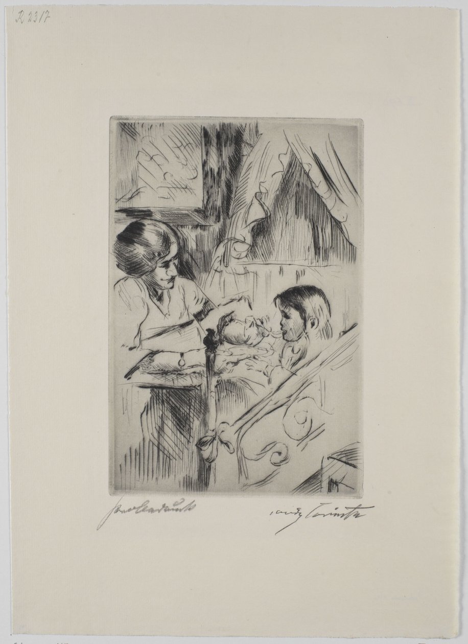 Dziecko w łóżku i matka autorstwa Lovis Corinth
