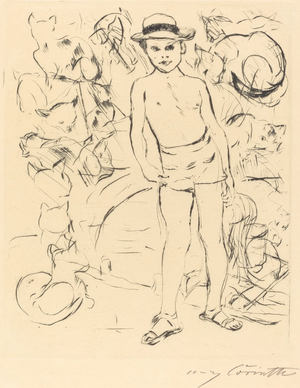 Chłopiec w kąpielówkach i słomkowym kapeluszu autorstwa Lovis Corinth