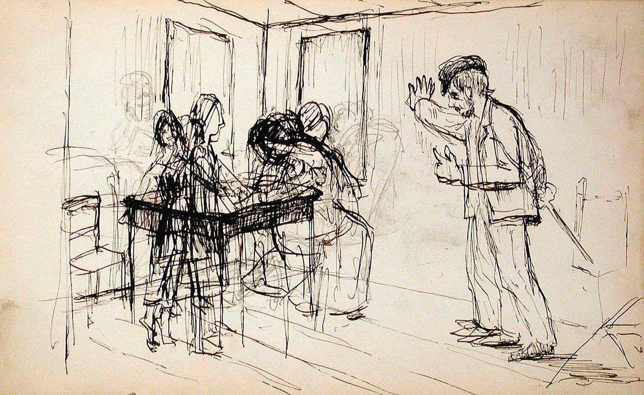 Dom z bali (recto), postacie we wnętrzu (verso) autorstwa Lovis Corinth