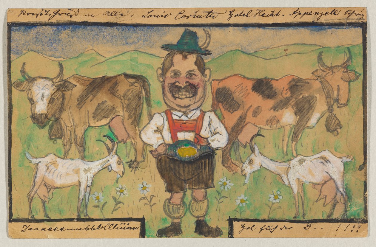 Lovis Corinth do Carla Strathmanna: pocztówka, stempel pocztowy z 9 maja 1895 (Appenzell) autorstwa Lovis Corinth