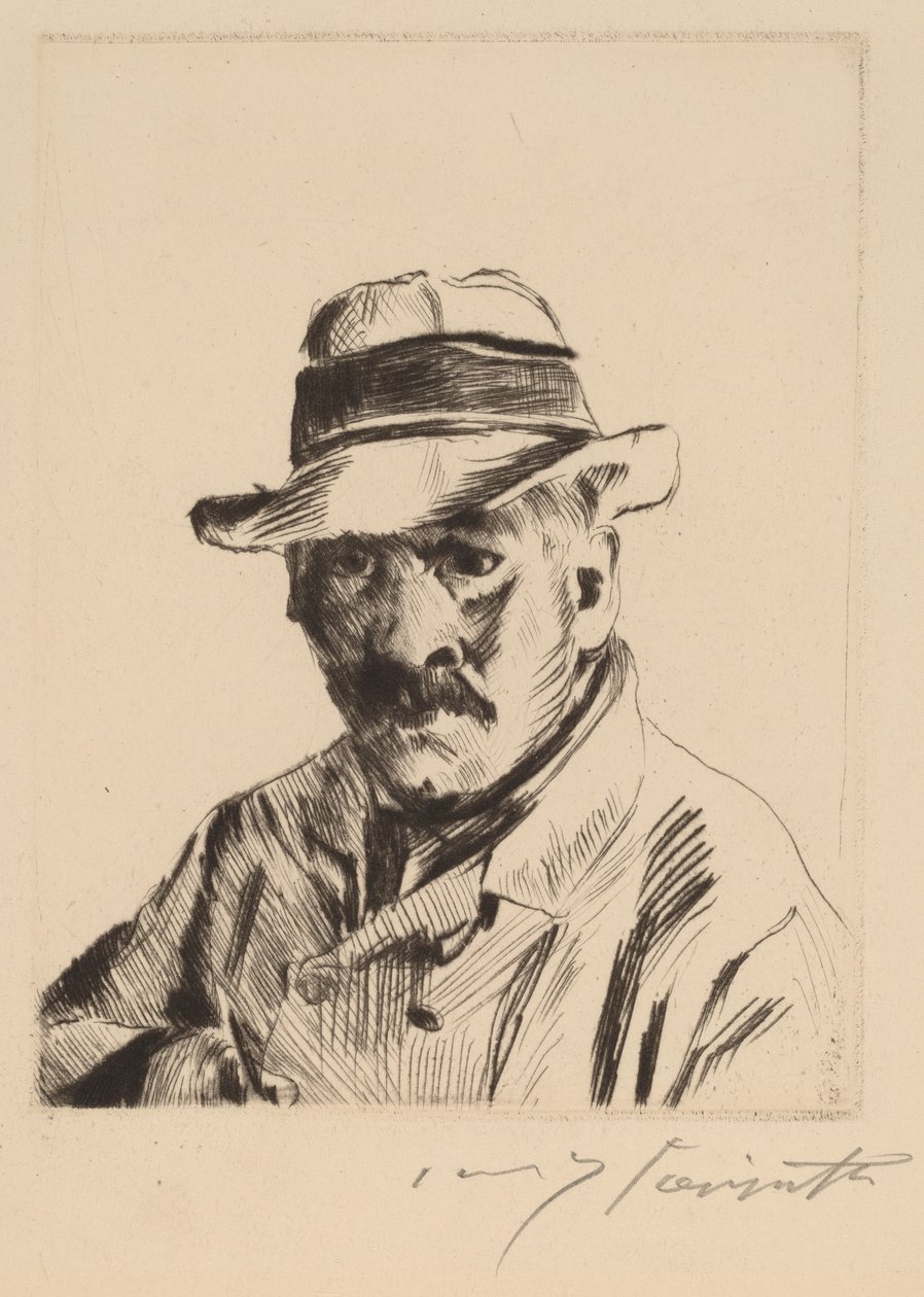 Autoportret w słomkowym kapeluszu, długość biustu autorstwa Lovis Corinth