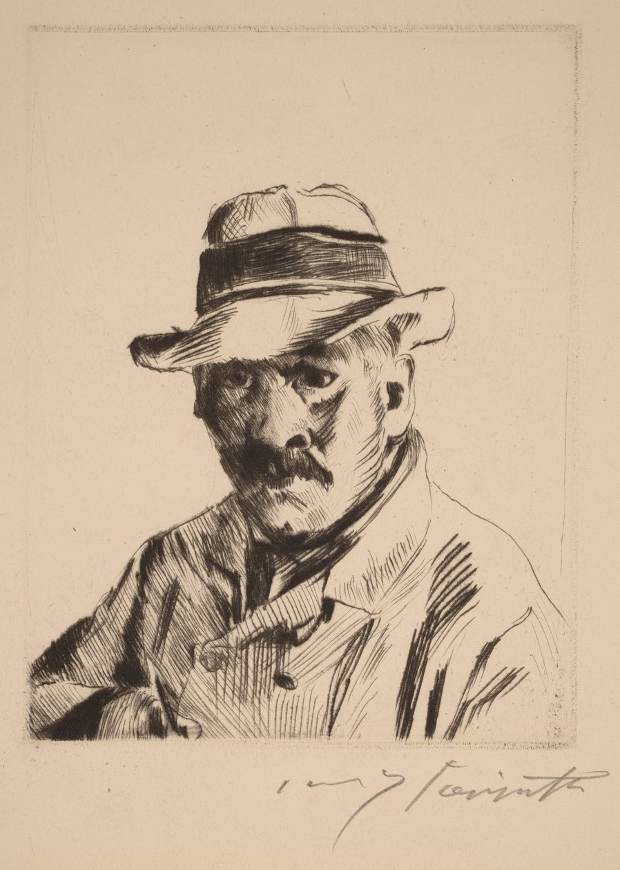 Autoportret w słomkowym kapeluszu, popiersie autorstwa Lovis Corinth