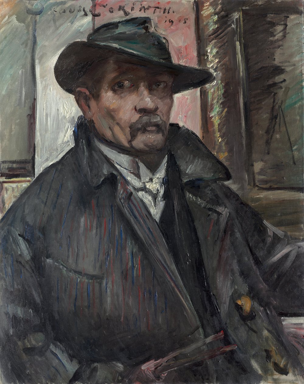 Autoportret z kapeluszem i płaszczem autorstwa Lovis Corinth