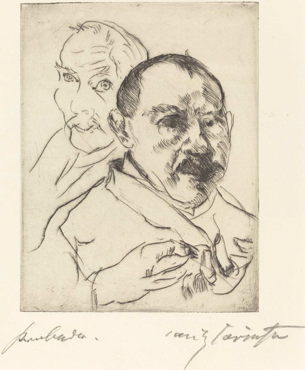 Szkic dwóch autoportretów męskich głowy, 1915. autorstwa Lovis Corinth