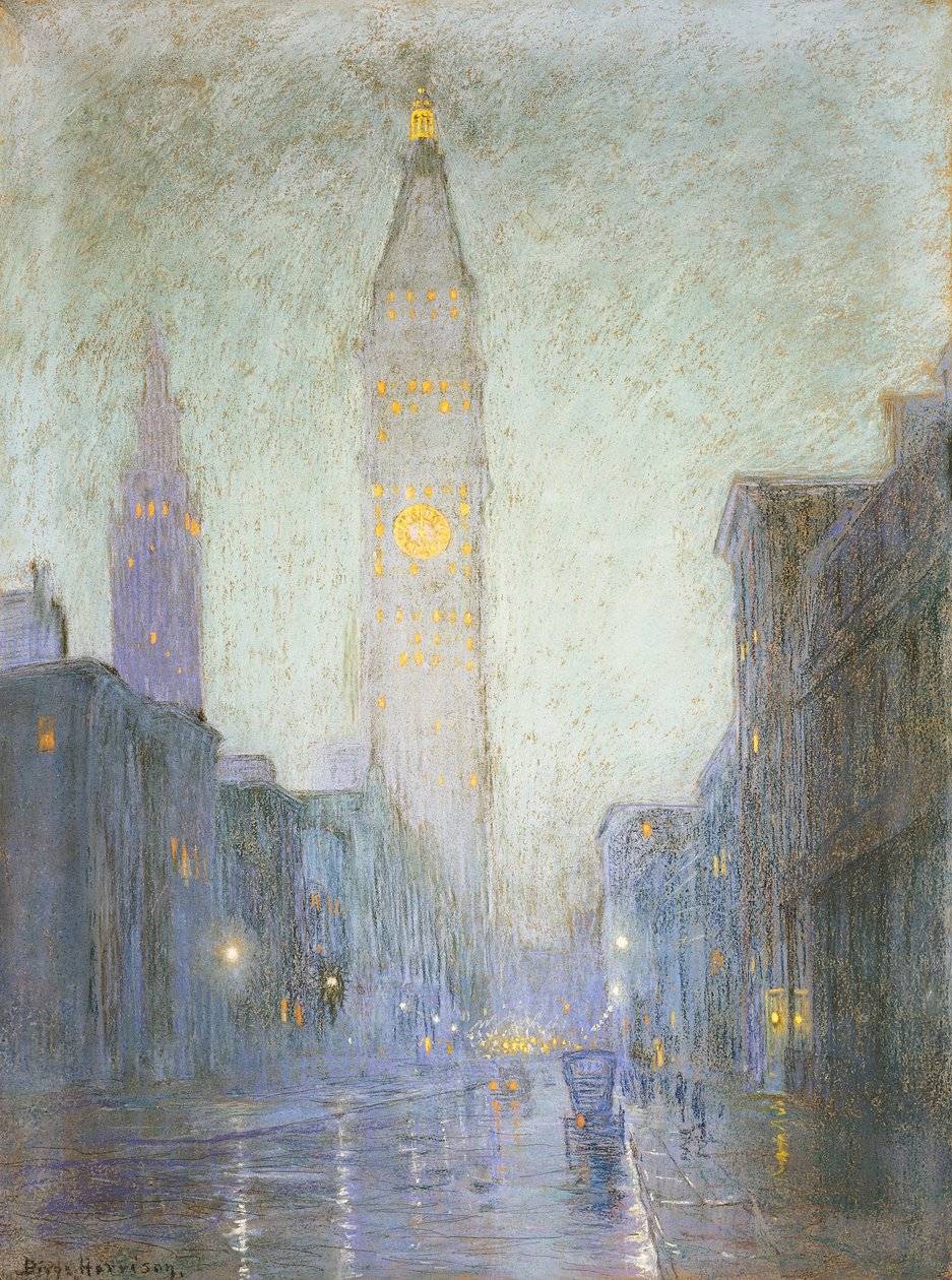 Madison Avenue at Twilight, c.1911 (pastel na brązowym papierze) autorstwa Lowell Birge Harrison