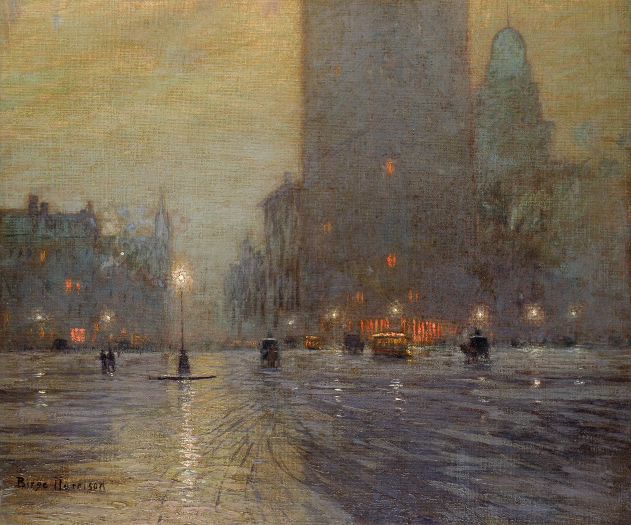 Madison Square, Deszczowa noc (olej na płótnie) autorstwa Lowell Birge Harrison