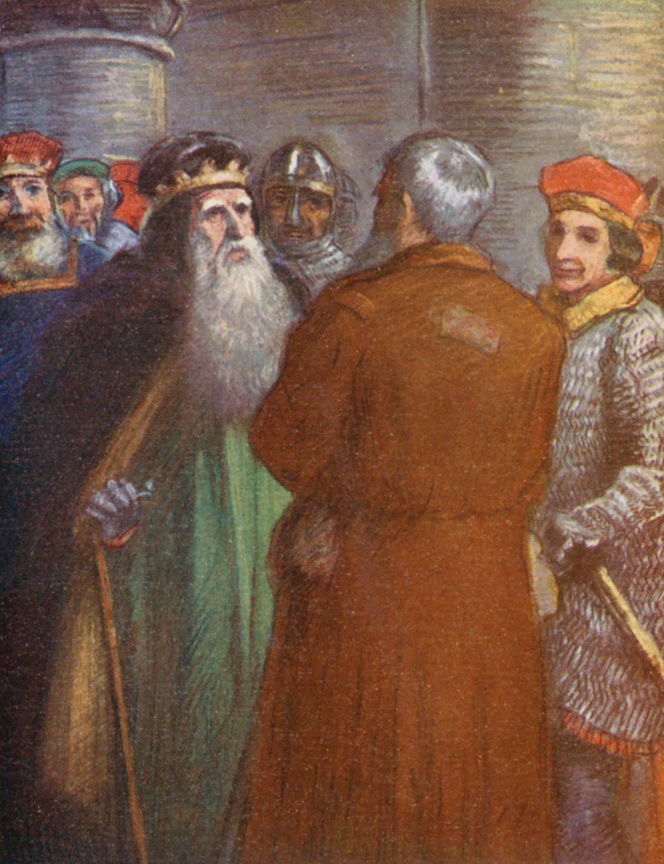 Ilustracja do opowieści o Guyu z Warwick (kolorowa litografia) autorstwa Lowes Dalbiac Luard