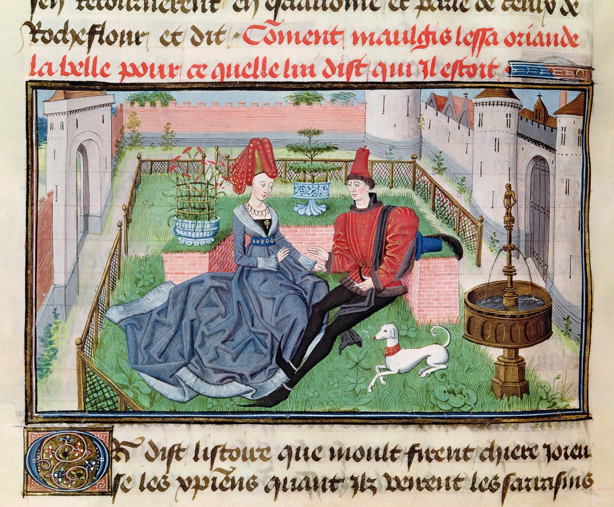 Ms 5072 f.71v Ogród miłości, z cyklu Reaud de Montauban autorstwa Loyset Liedet