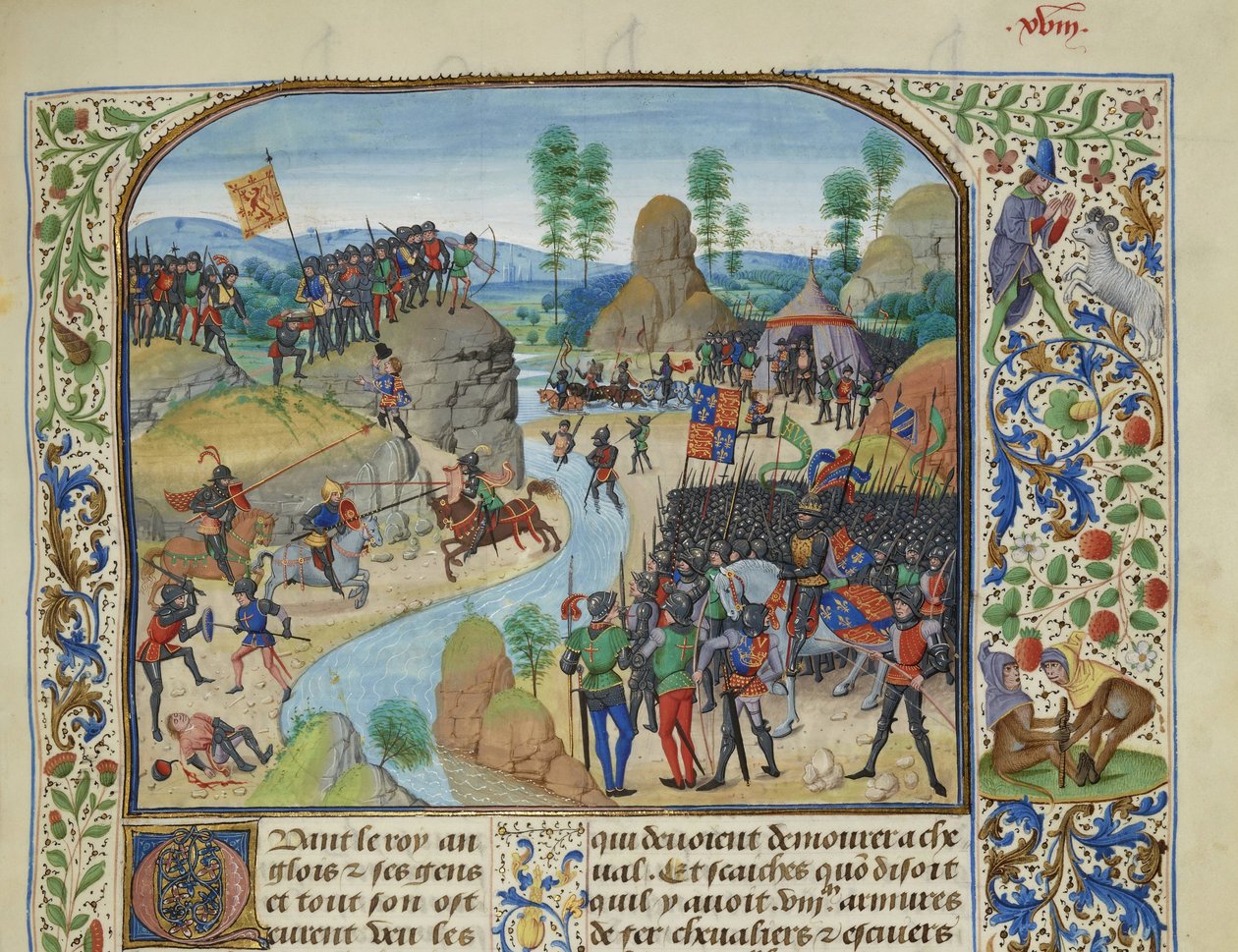Wojna anglo-szkocka: Anglicy przekraczają Tyne, ok. 1470-1475. autorstwa Loyset Liedet