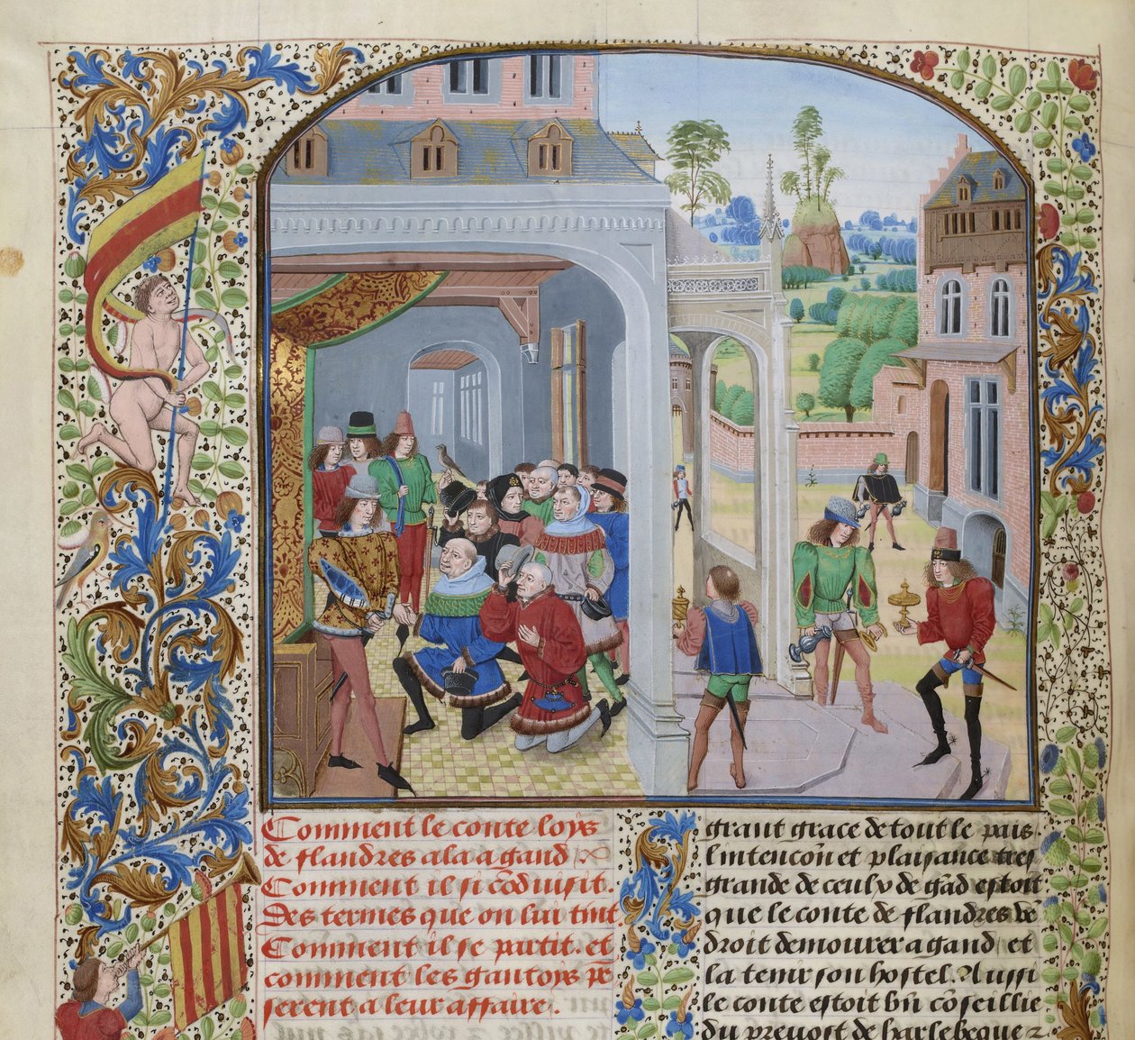 Hołd Ludwika II Male przez delegację Gandawy, ok. 1470-1475. autorstwa Loyset Liedet