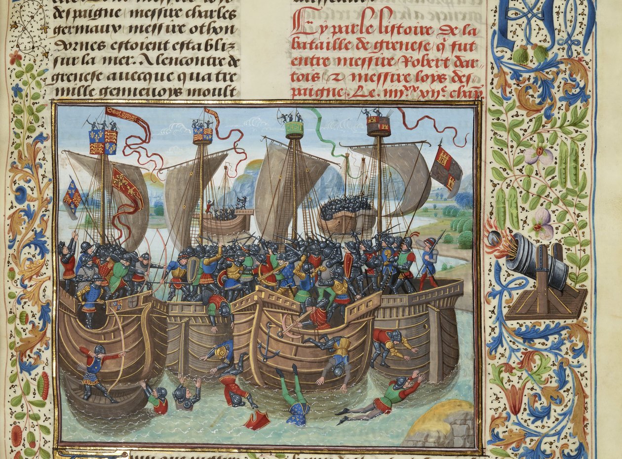 Bitwa morska pod Guernsey, 1342, ok. 1470-1475. autorstwa Loyset Liedet