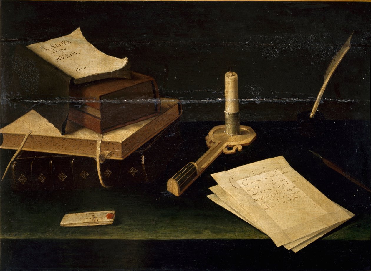 Martwa natura z książek, piór, listów i świec Lubin Baugin (1610-1663) XVII-wieczny Rzym Galleria Spada autorstwa Lubin Baugin