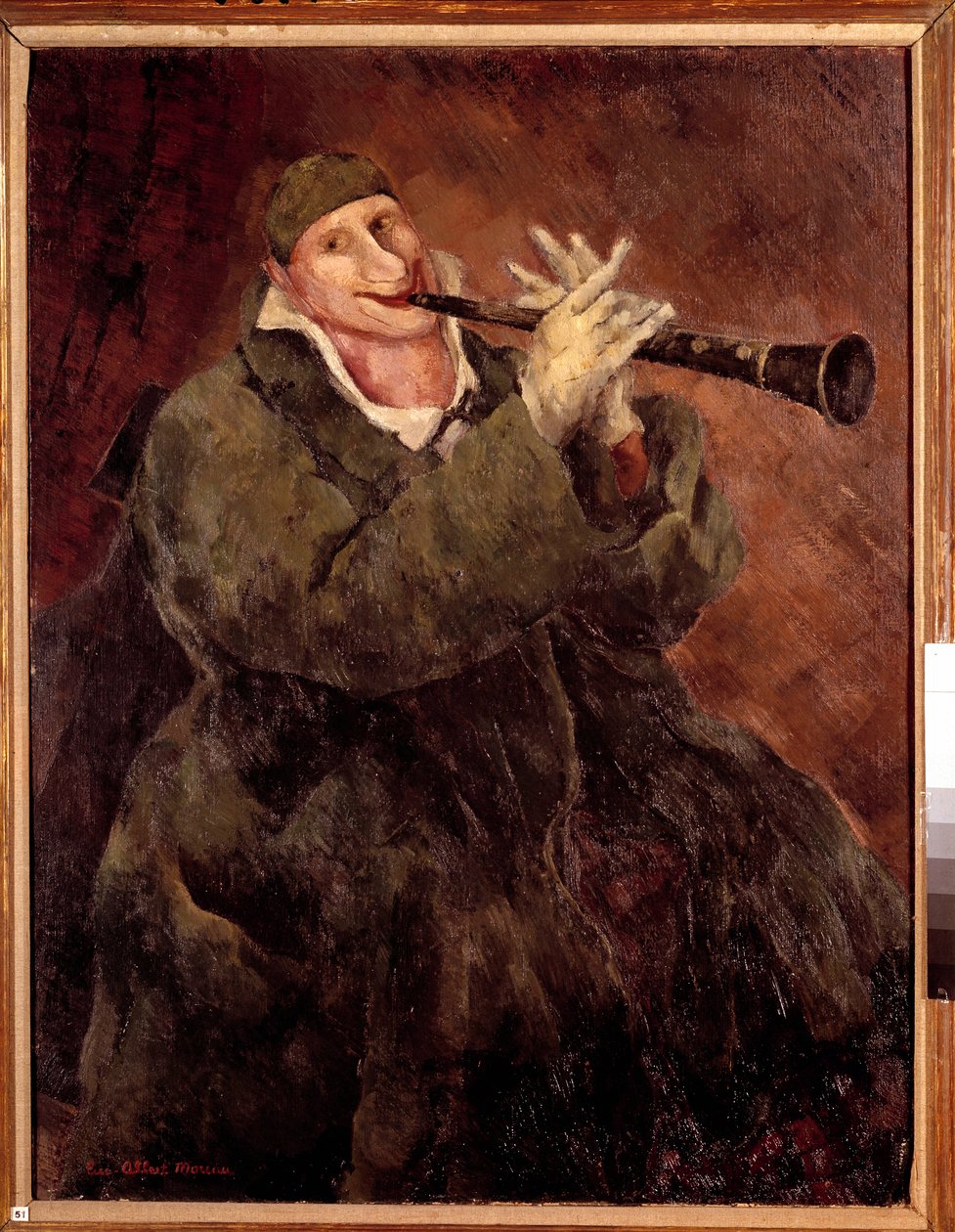 Grock grający na trąbce Klaun Gock (1880-1959) grający na klarnecie. Obraz Luca Alberta Moreau (1882-1948) XX wiek. Paryż. Miejskie Muzeum Sztuki Nowoczesnej autorstwa Luc Albert Moreau