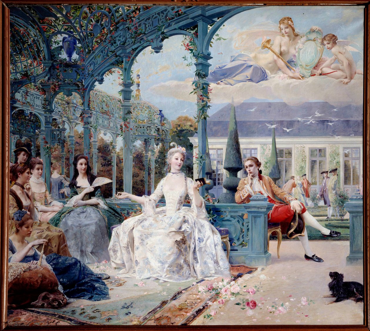Mademoiselle de Clermont i hrabia Melun w pawilonie Sylvie niedaleko Chantilly To są dwaj bohaterowie wierszy Teofila de Viau. Obraz Luca Oliviera Mersona (1846-1920) 1895 Nd. 1,88x2,10 m Chantilly, Musee Conde autorstwa Luc Oliver Merson