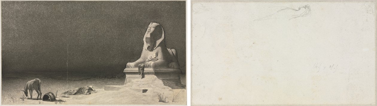 Reszta w ucieczce do Egiptu (recto); Szkic Sfinksa [?] (verso) autorstwa Luc Olivier Merson